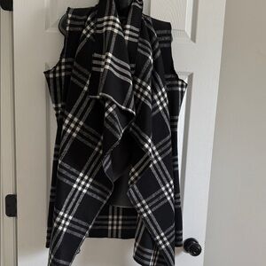 Women's Black & White Plaid Open Drape Vest - Brand